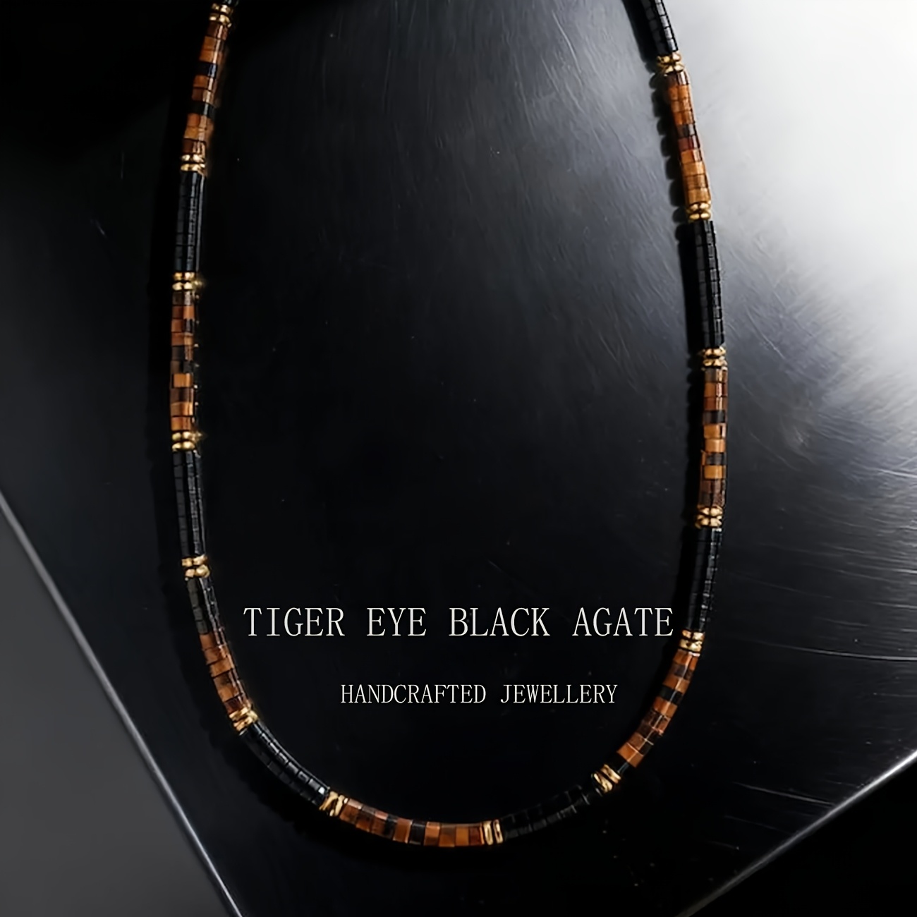 Tiger's Eye & Black Agate Necklace, Strength and Courage Symbol